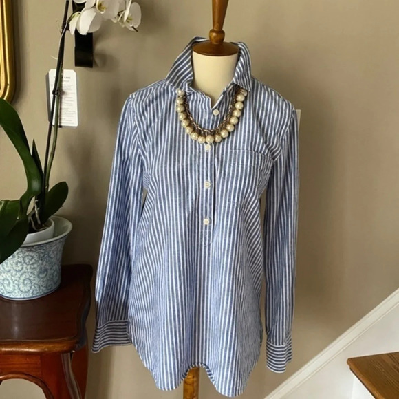 J. Crew Blue Striped Boy Fit Popover Button Down - Picture 8 of 8